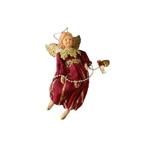 Red‎ Angel Figurine Ornament Christmas Holiday Decoration Gold Details
